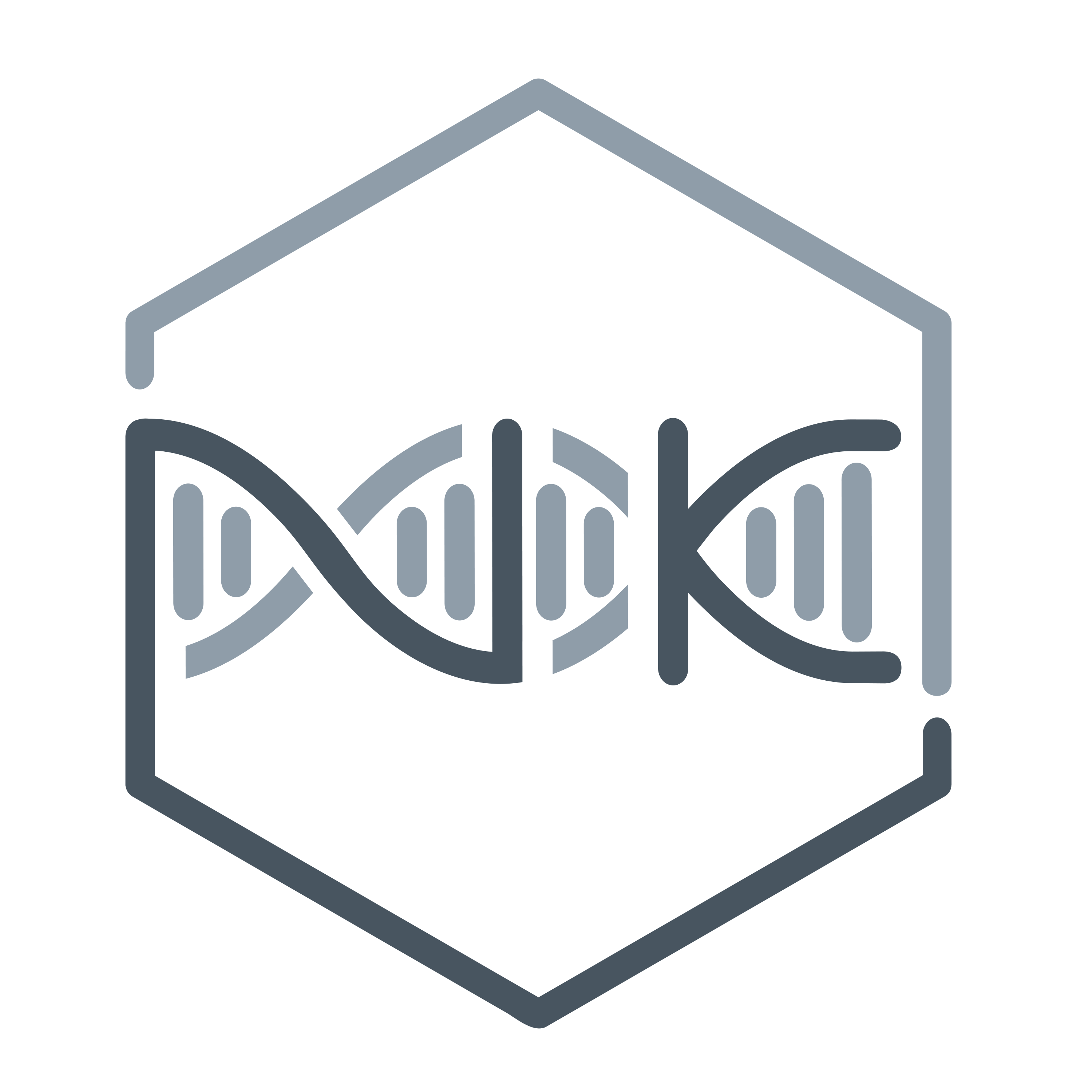 A logo showing a hexane ring with a double-helix inlaid, forming the letters NK